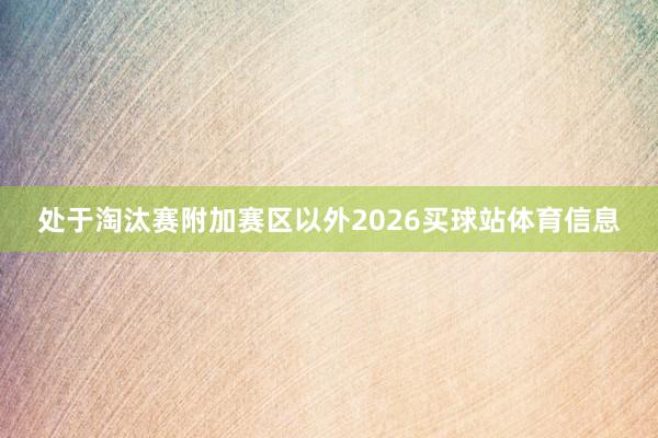 处于淘汰赛附加赛区以外2026买球站体育信息